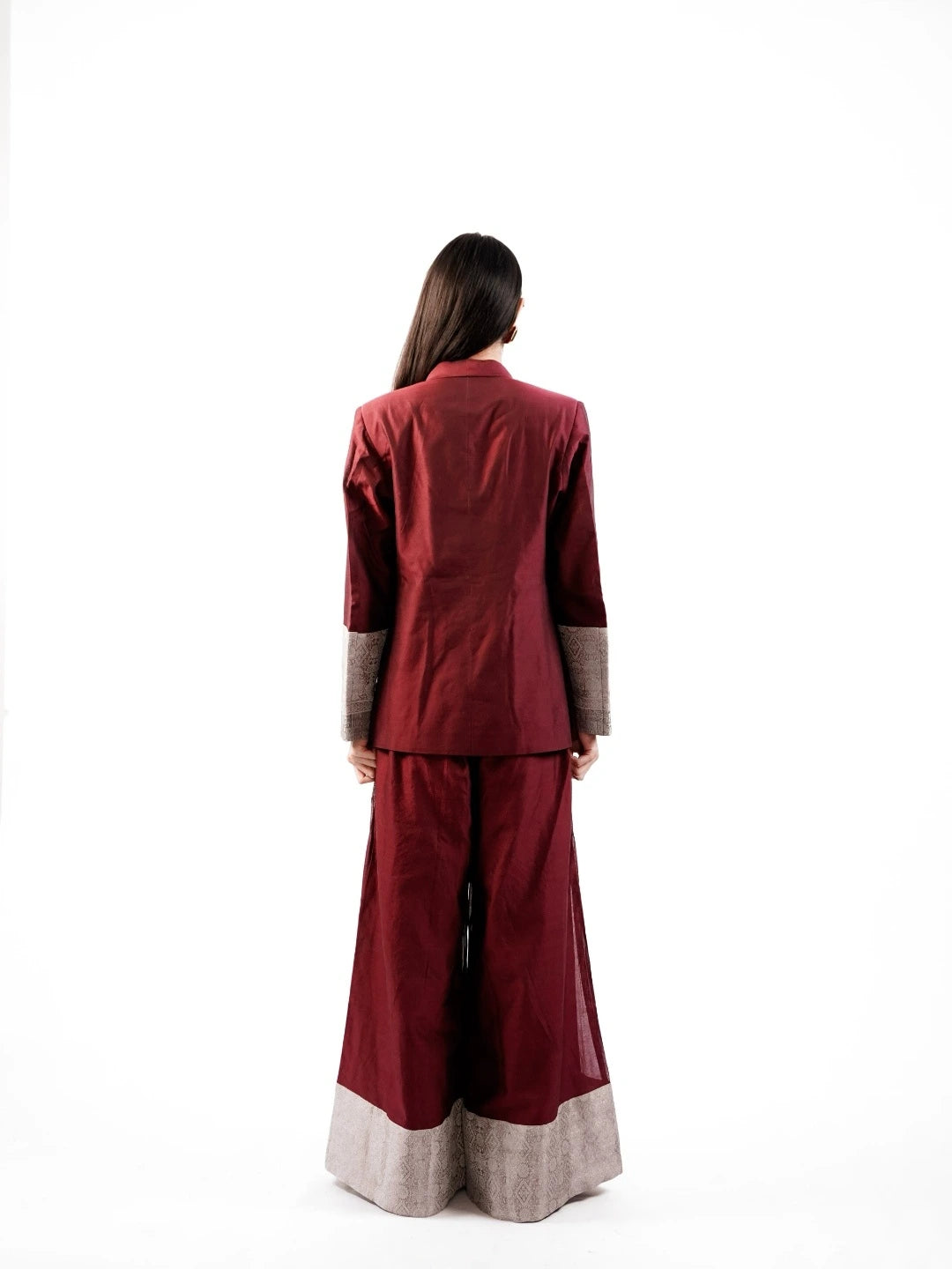 Tissue Silk  Coordinated  Set(Maroon)