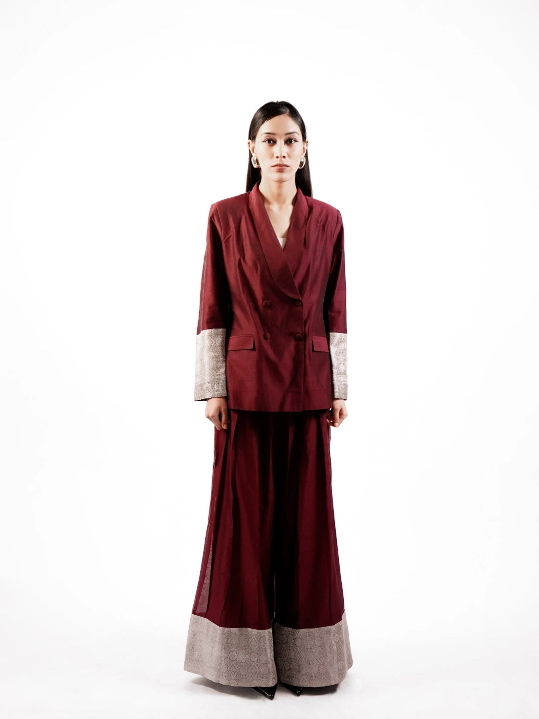 Tissue Silk  Coordinated  Set(Maroon)