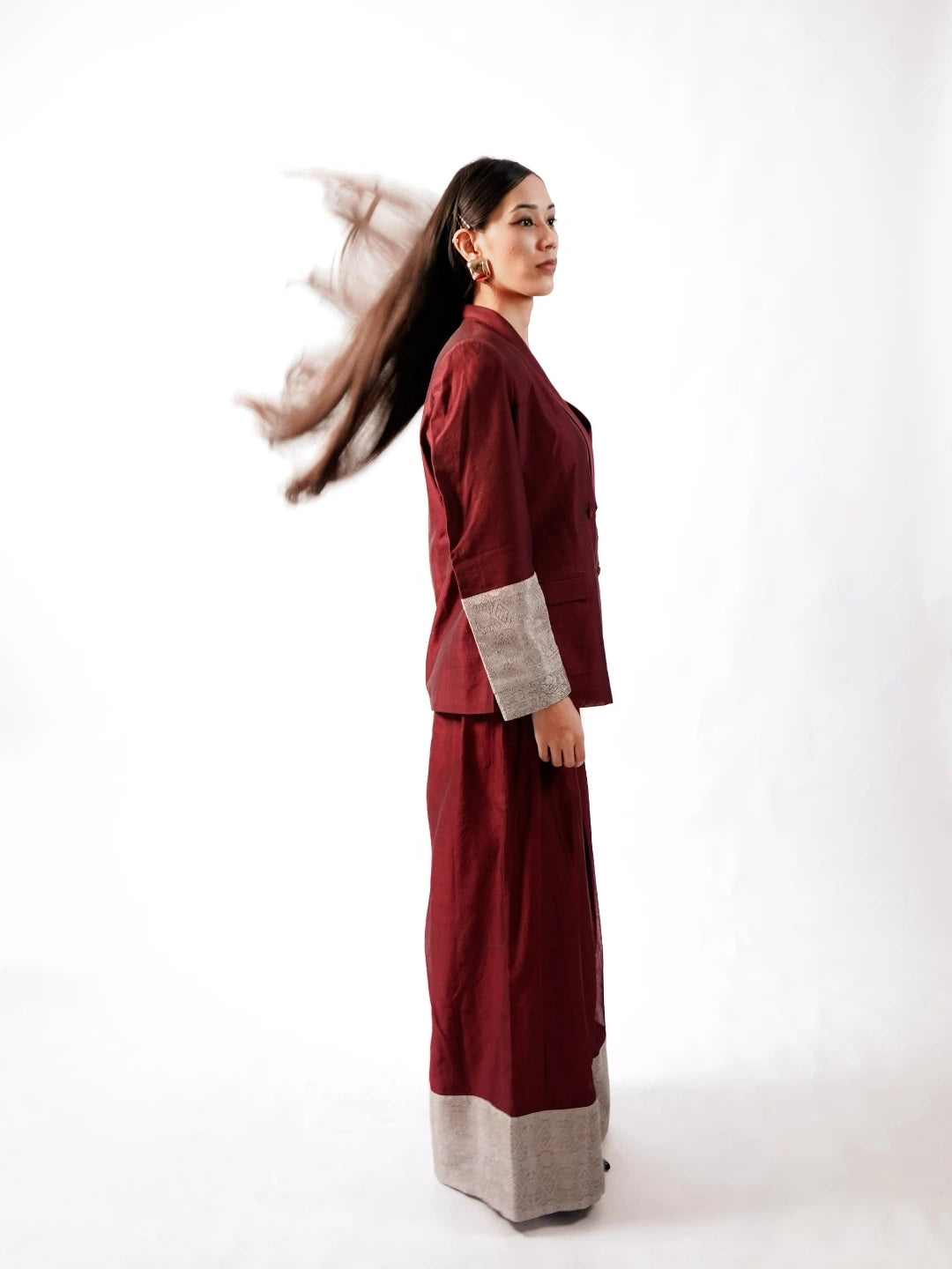 Tissue Silk  Coordinated  Set(Maroon)