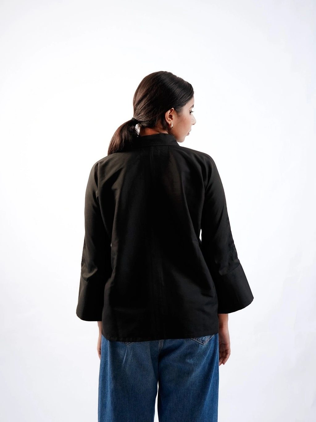 Satin Silk Patched Shirt(Black)