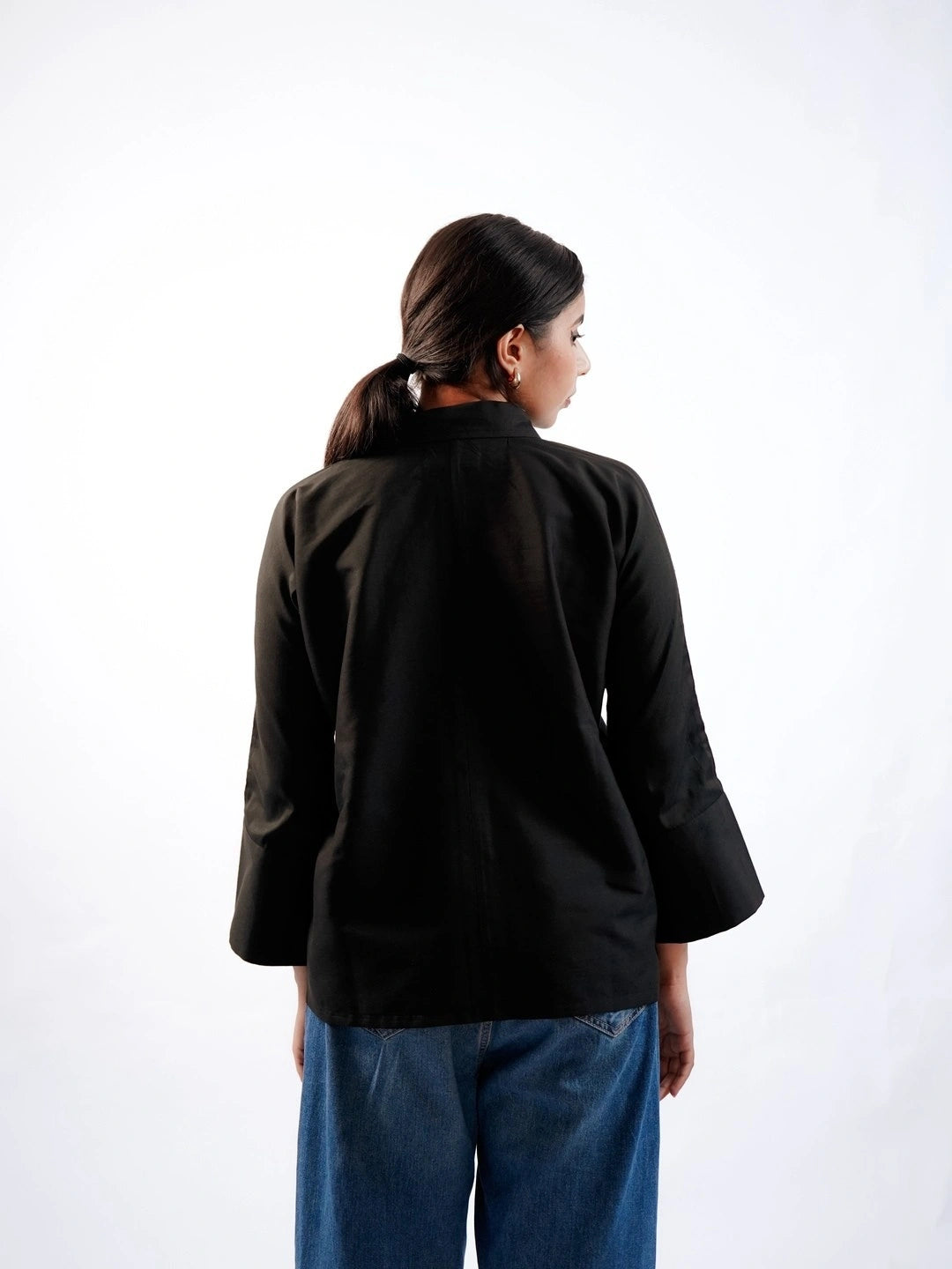 Satin Silk Patched Shirt(Black)