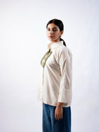 Satin Silk Patched Shirt(White)