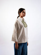 Satin Silk Patched Shirt(White)