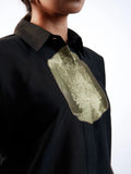 Satin Silk Patched Shirt(Black)