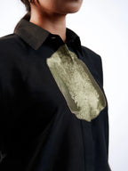 Satin Silk Patched Shirt(Black)