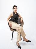 Raw Silk Wrap Halter Neck Top