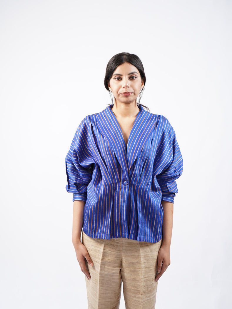 Raw Silk Pleated Top