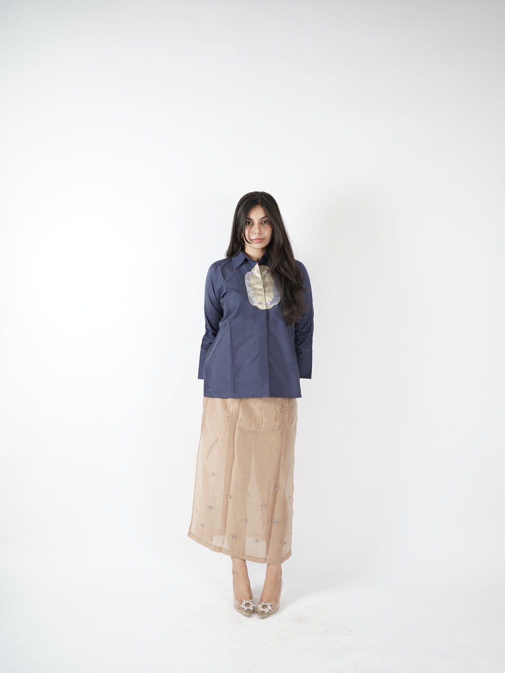 Silk Patched Shirt (Navy Blue)