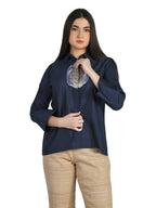 Silk Patched Shirt (Navy Blue)