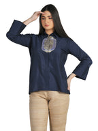 Silk Patched Shirt (Navy Blue)