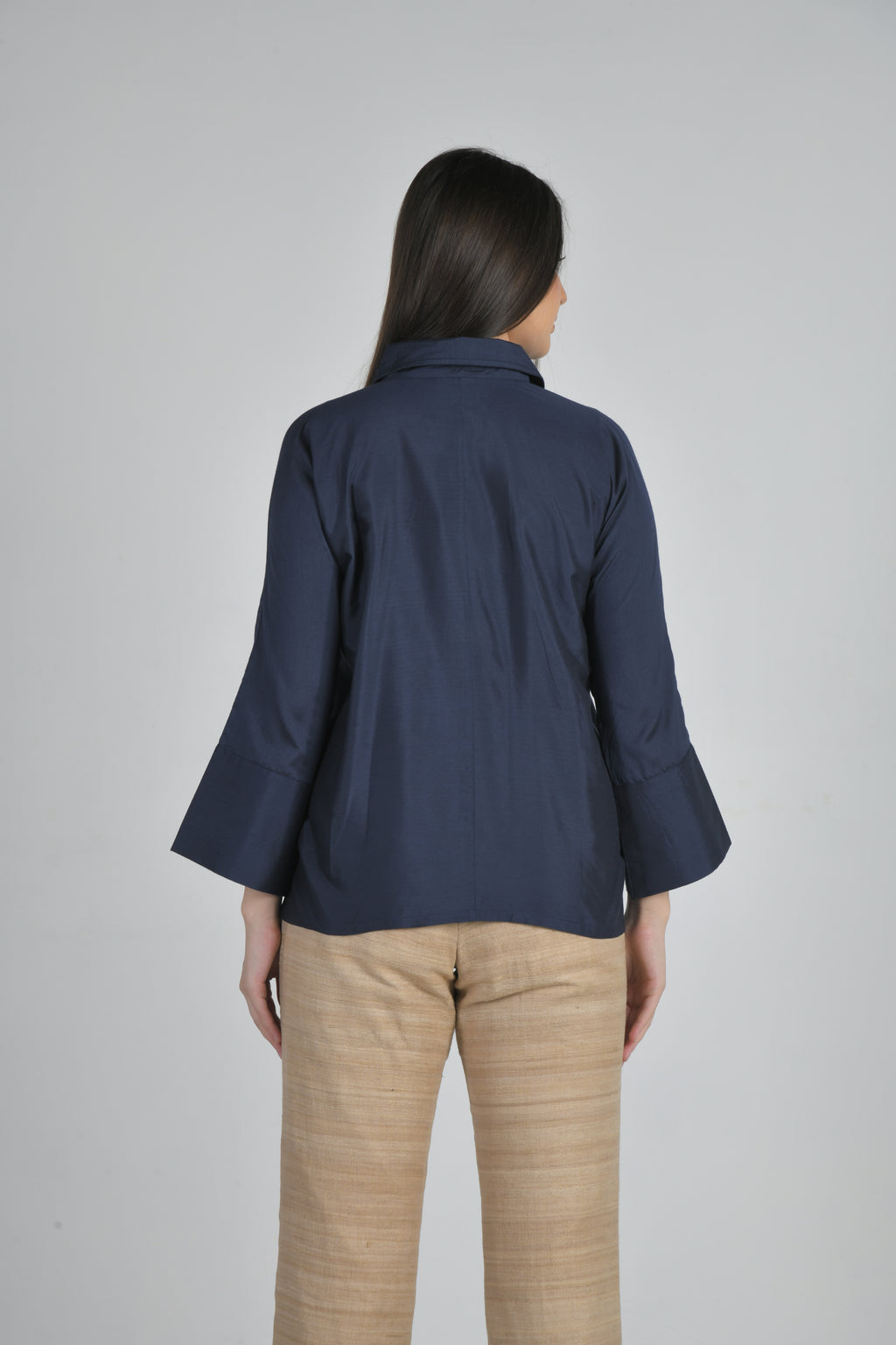 Silk Patched Shirt (Navy Blue)