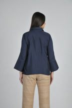 Silk Patched Shirt (Navy Blue)