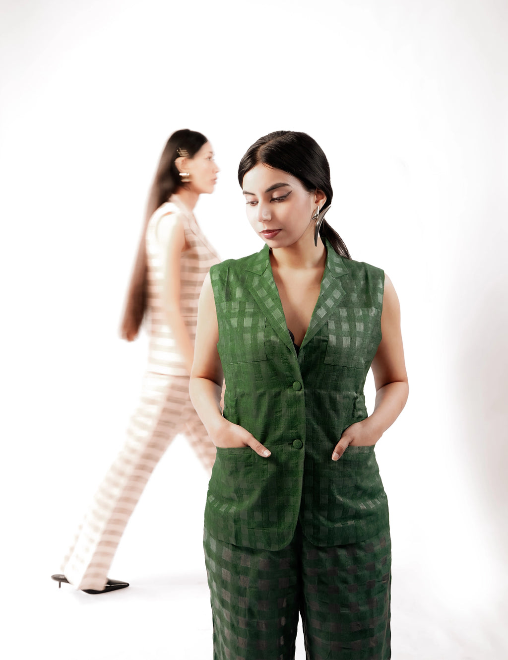 Olive Noil Silk  Coordinated Set