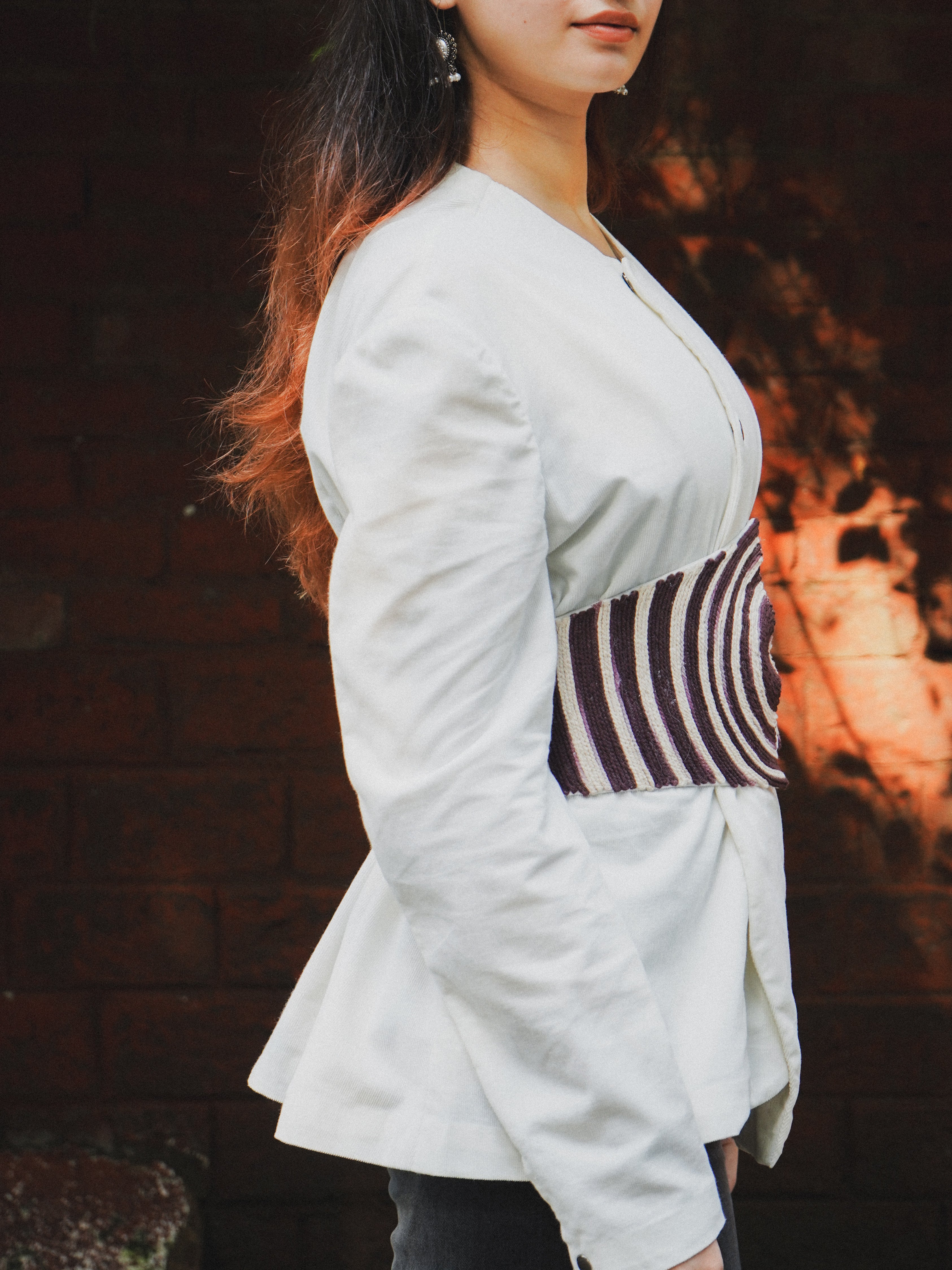 Corduroy Jacket with Embroidered Belt