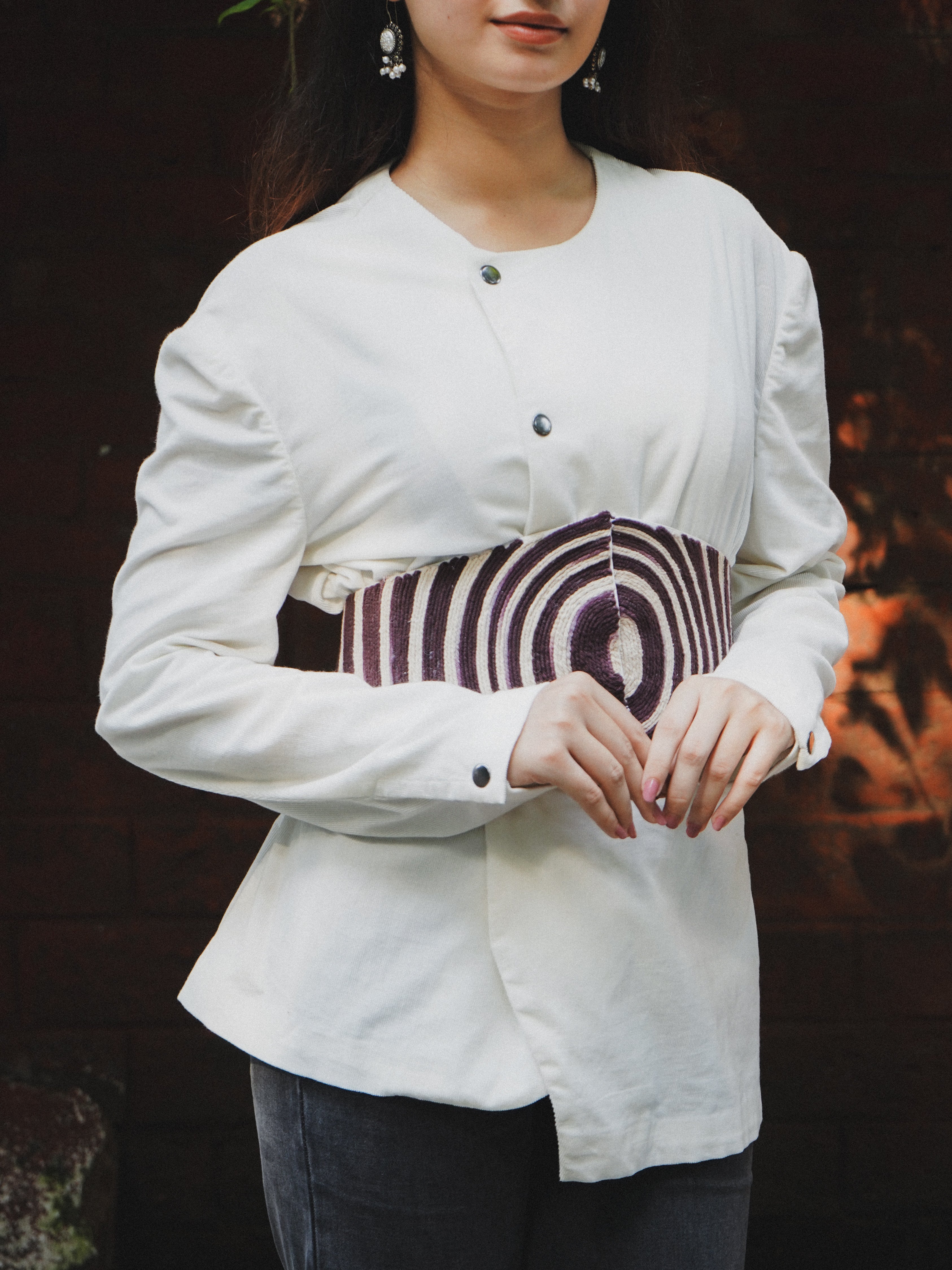 Corduroy Jacket with Embroidered Belt