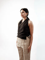 Raw Silk Wrap Halter Neck Top