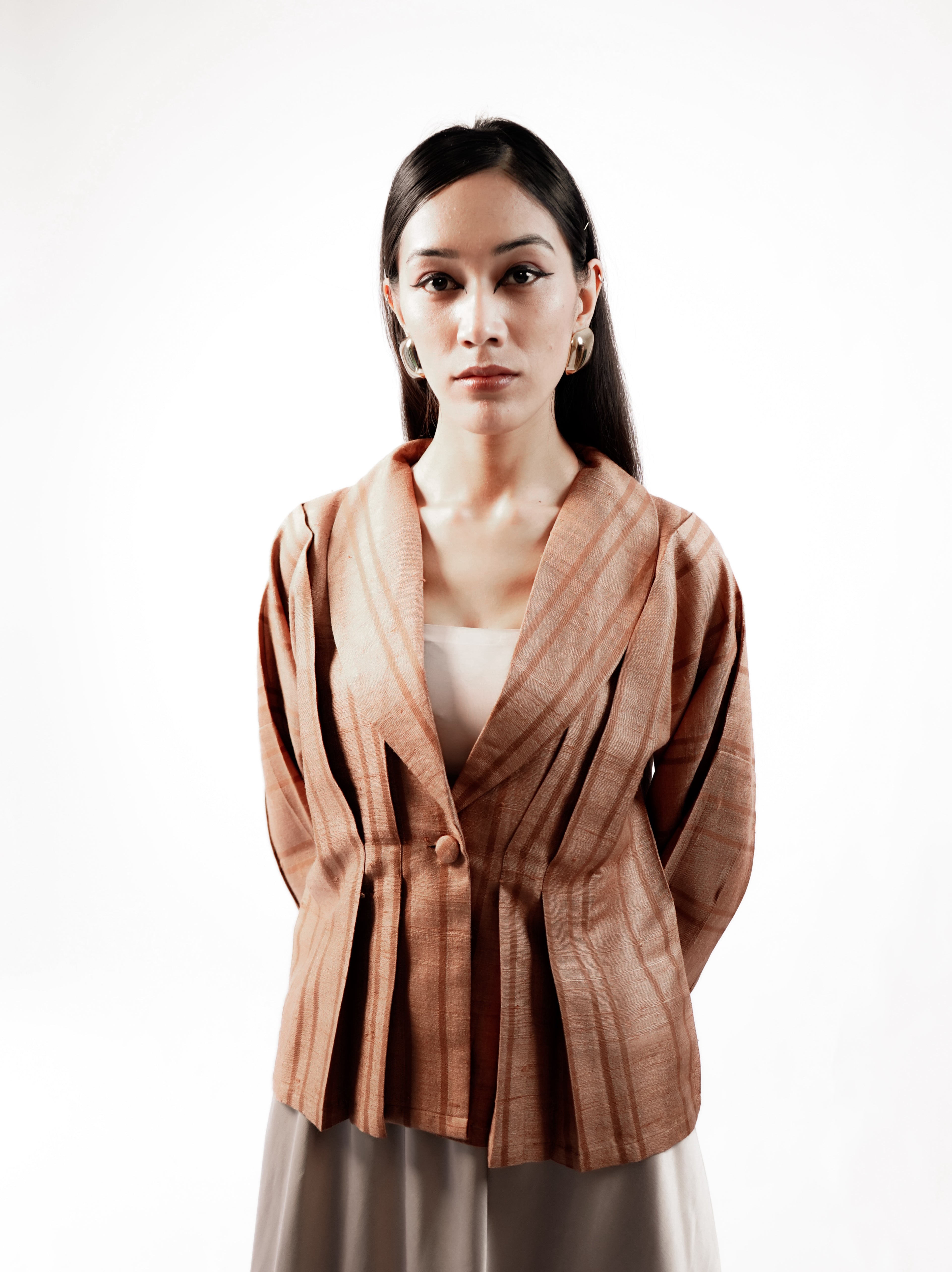 Rust Raw Silk Pleated Top
