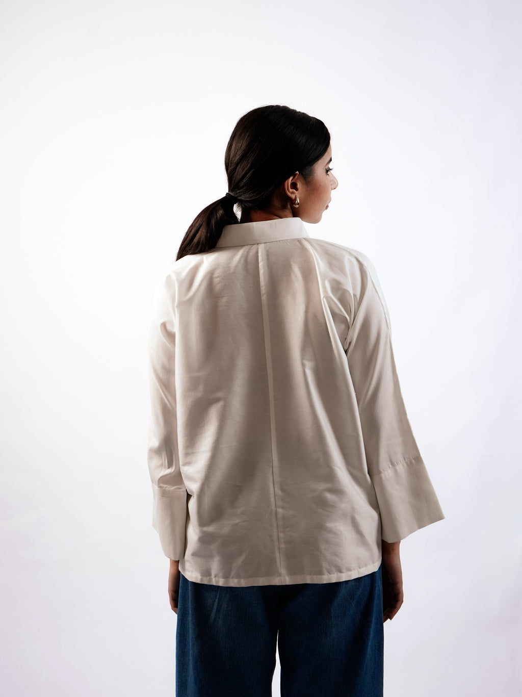 Satin Silk Patched Shirt(White)