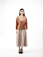 Rust Raw Silk Pleated Top