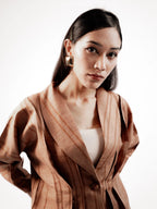 Rust Raw Silk Pleated Top