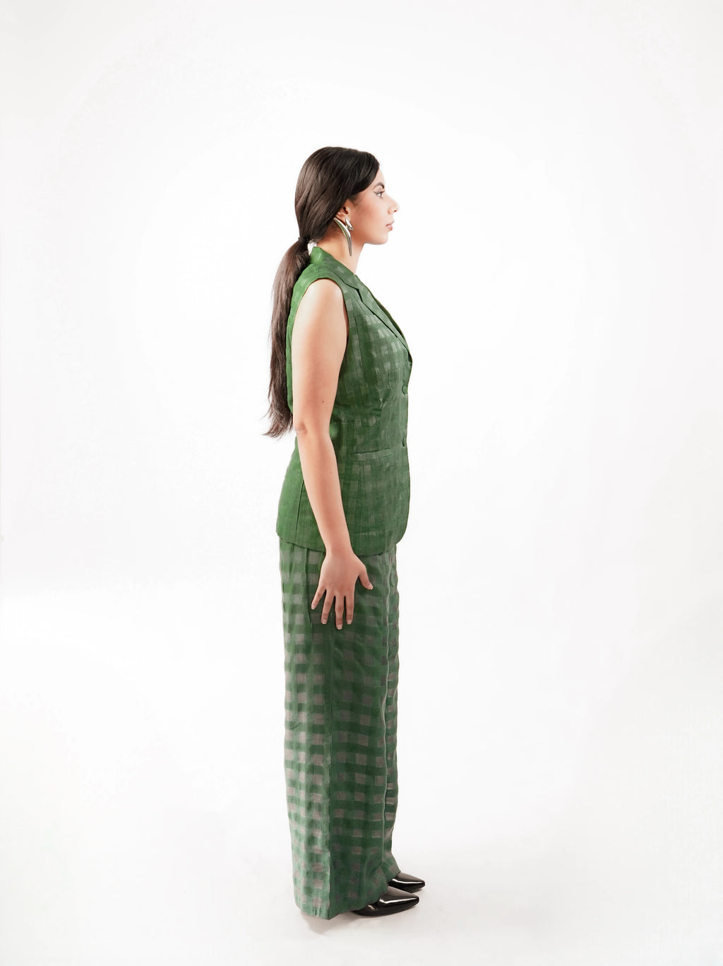 Olive Noil Silk  Coordinated Set