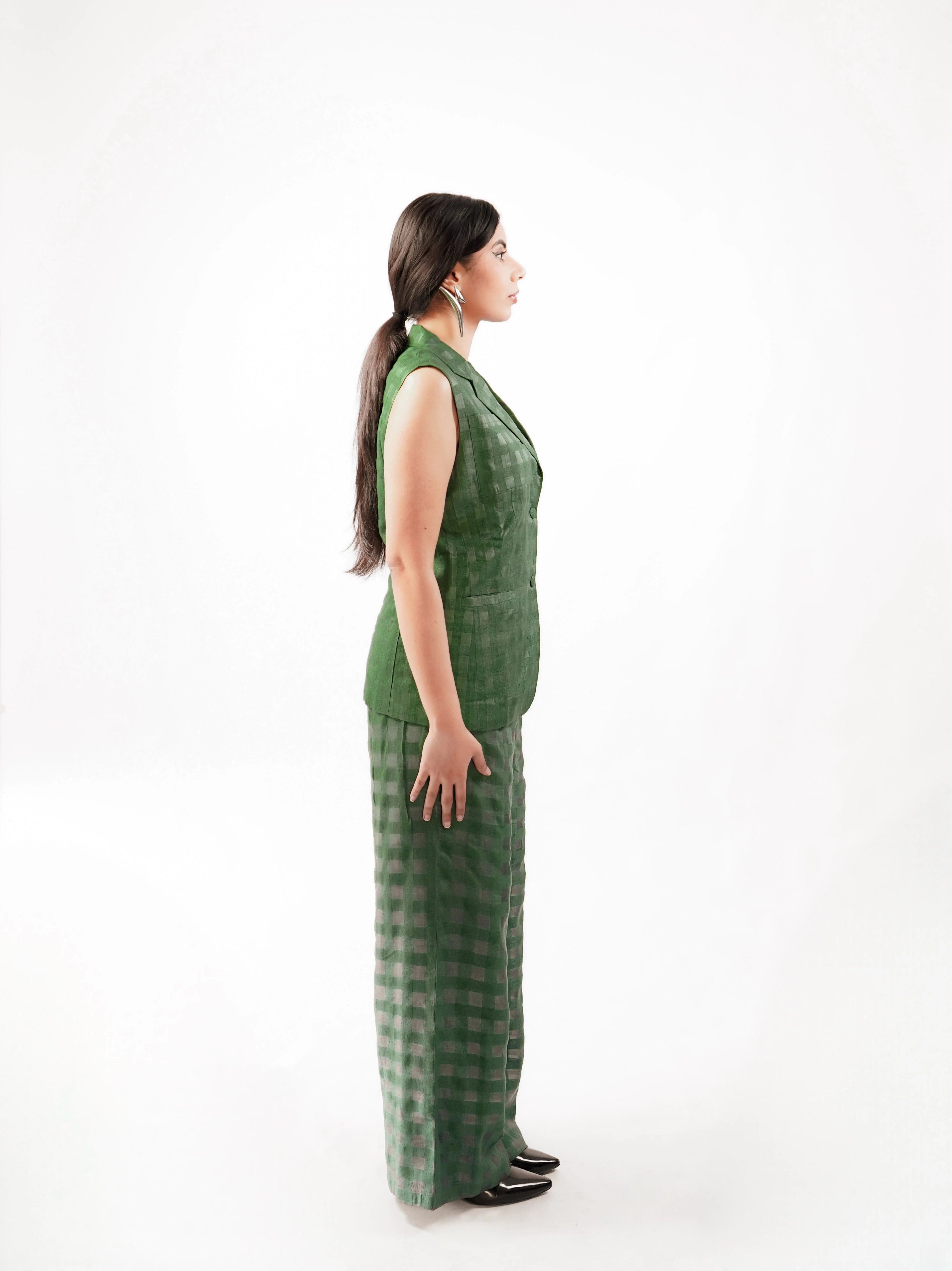 Olive Noil Silk  Coordinated Set