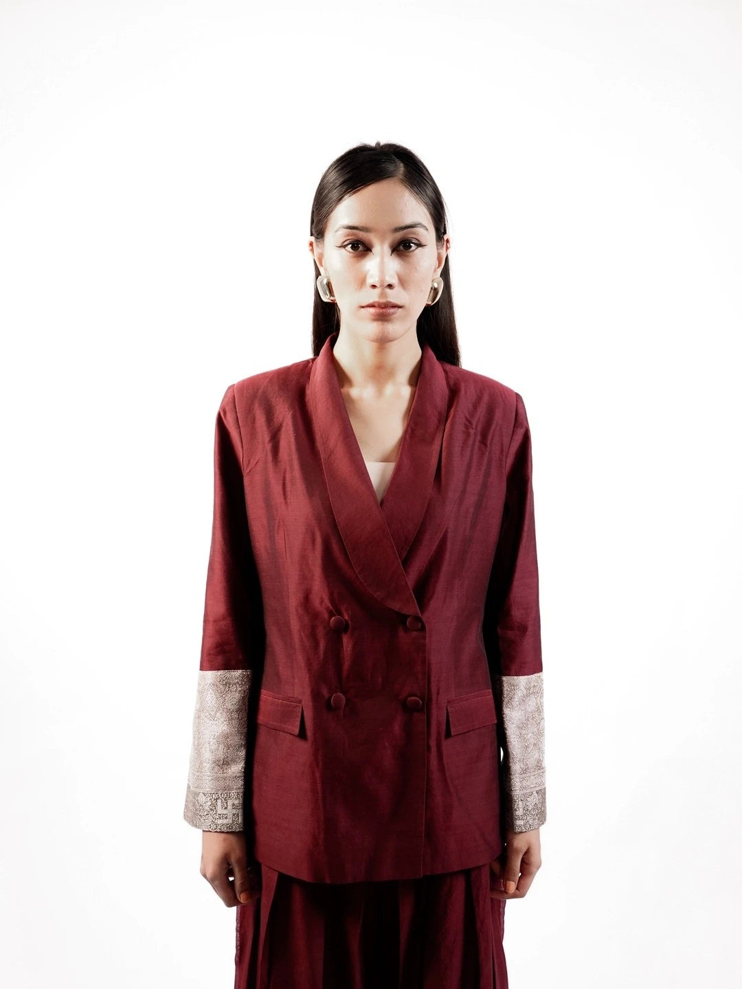 Tissue Silk  Coordinated  Set(Maroon)