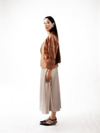 Rust Raw Silk Pleated Top
