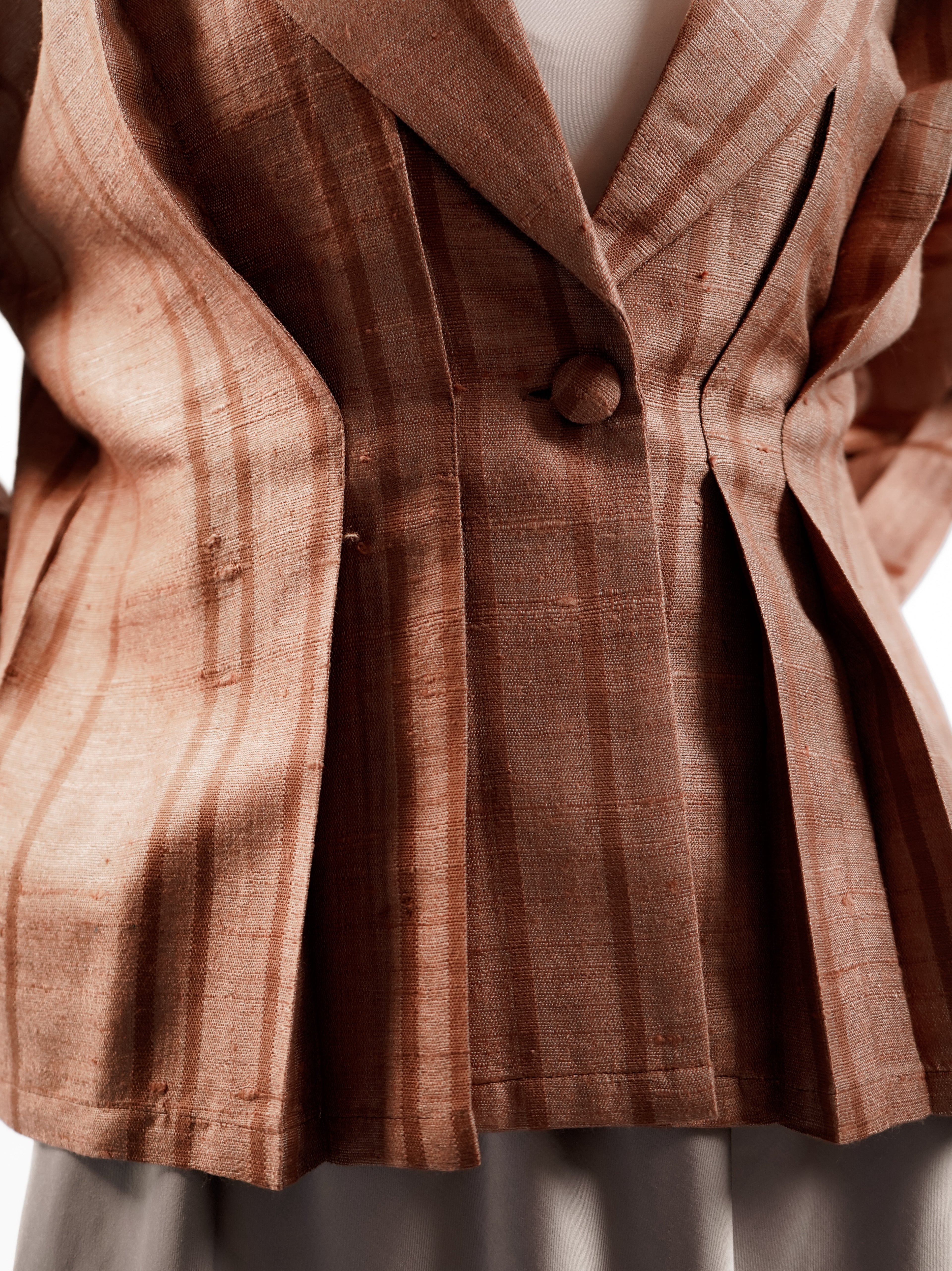 Rust Raw Silk Pleated Top