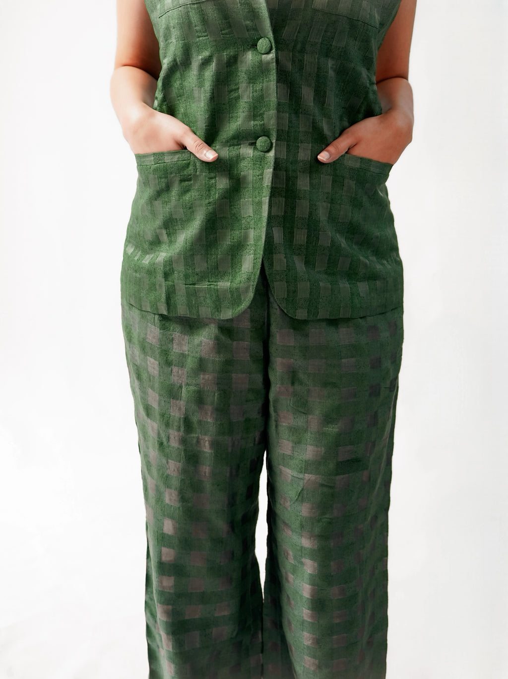 Olive Noil Silk  Coordinated Set