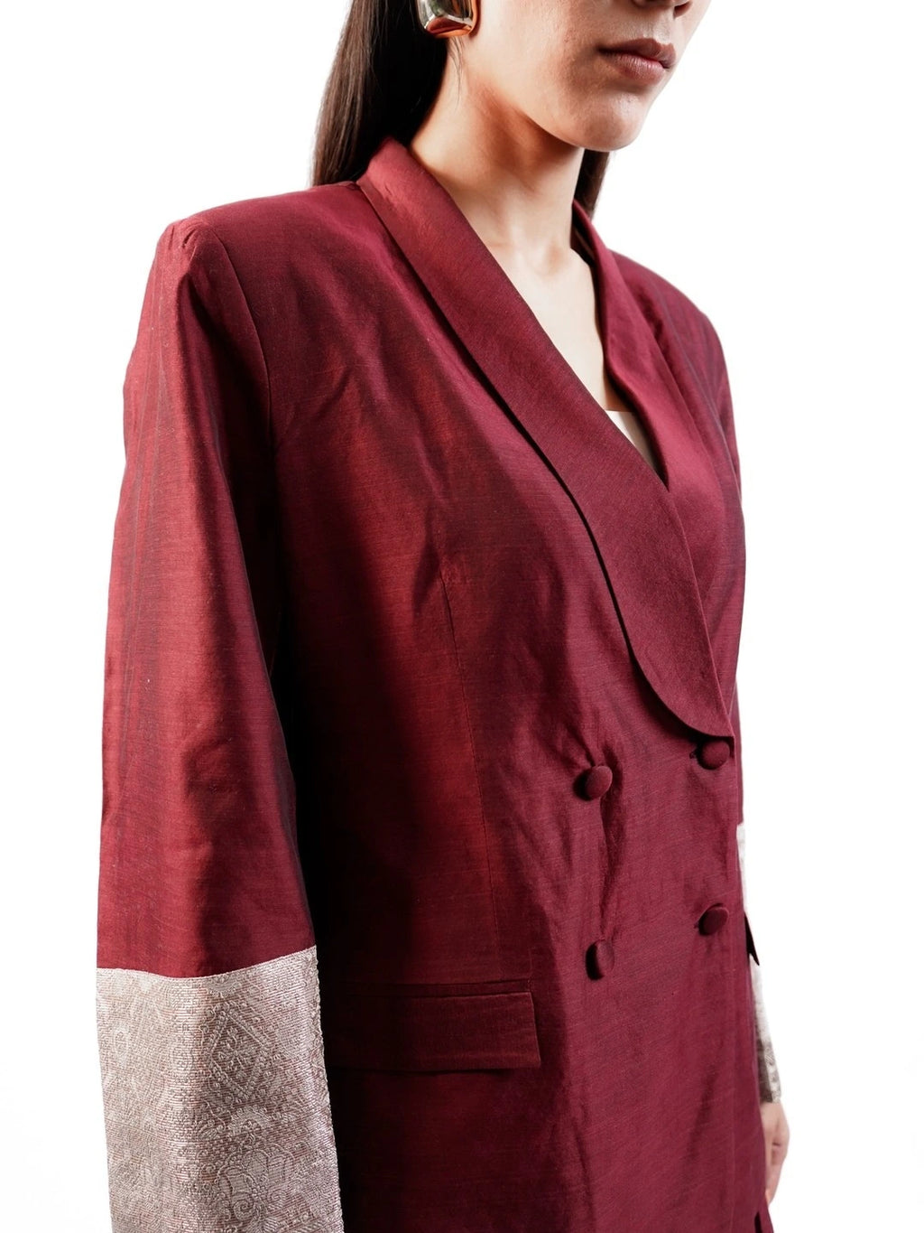 Tissue Silk  Coordinated  Set(Maroon)