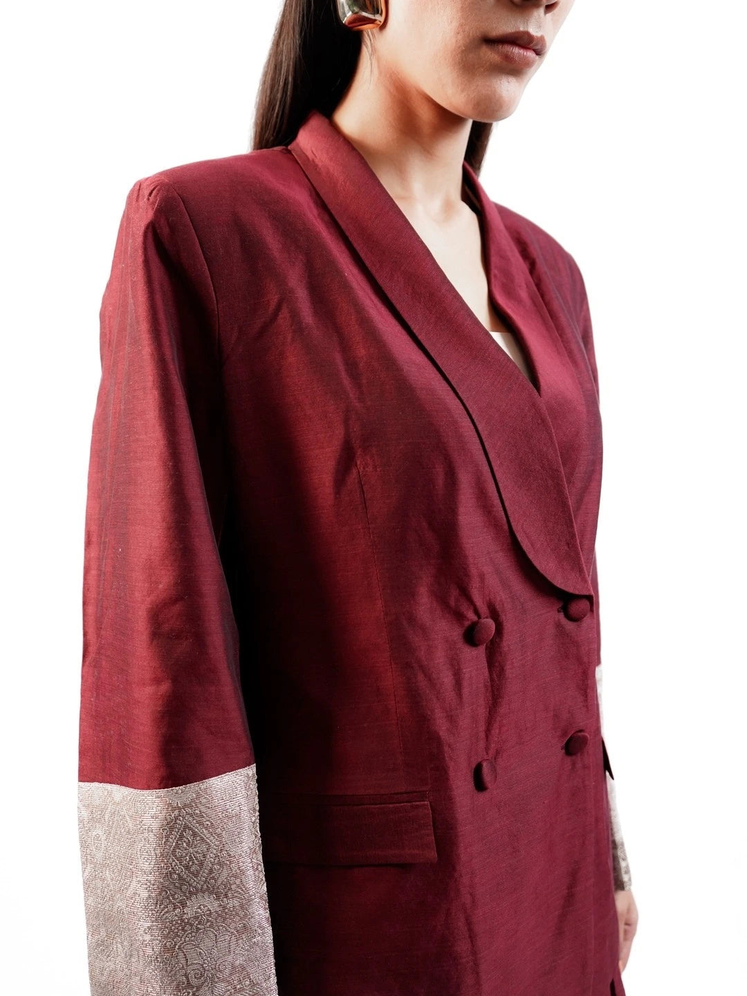 Tissue Silk  Coordinated  Set(Maroon)