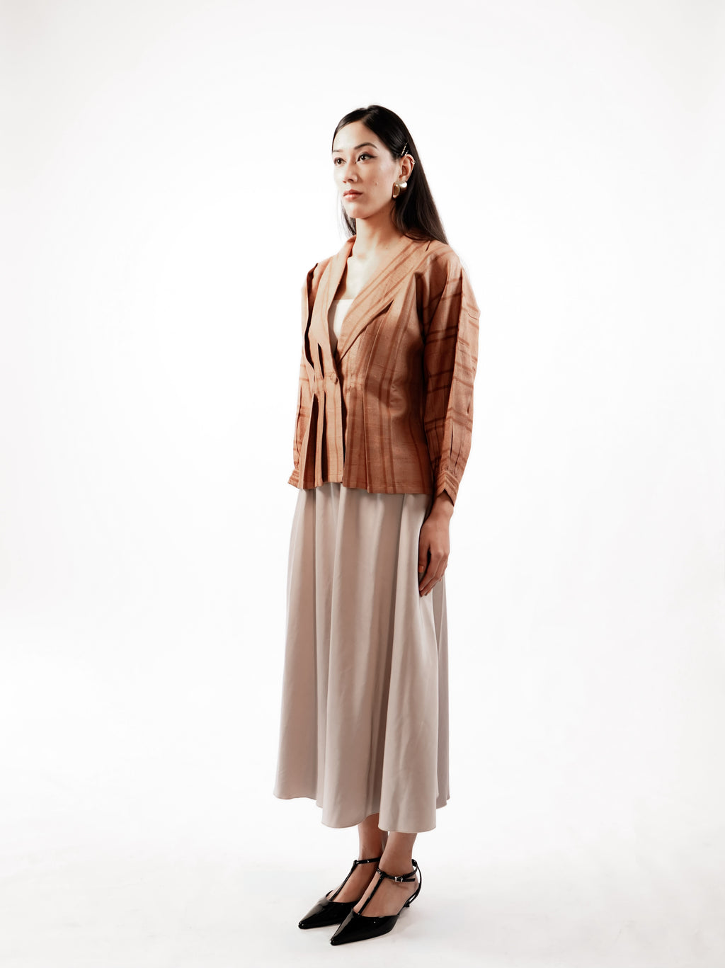 Rust Raw Silk Pleated Top
