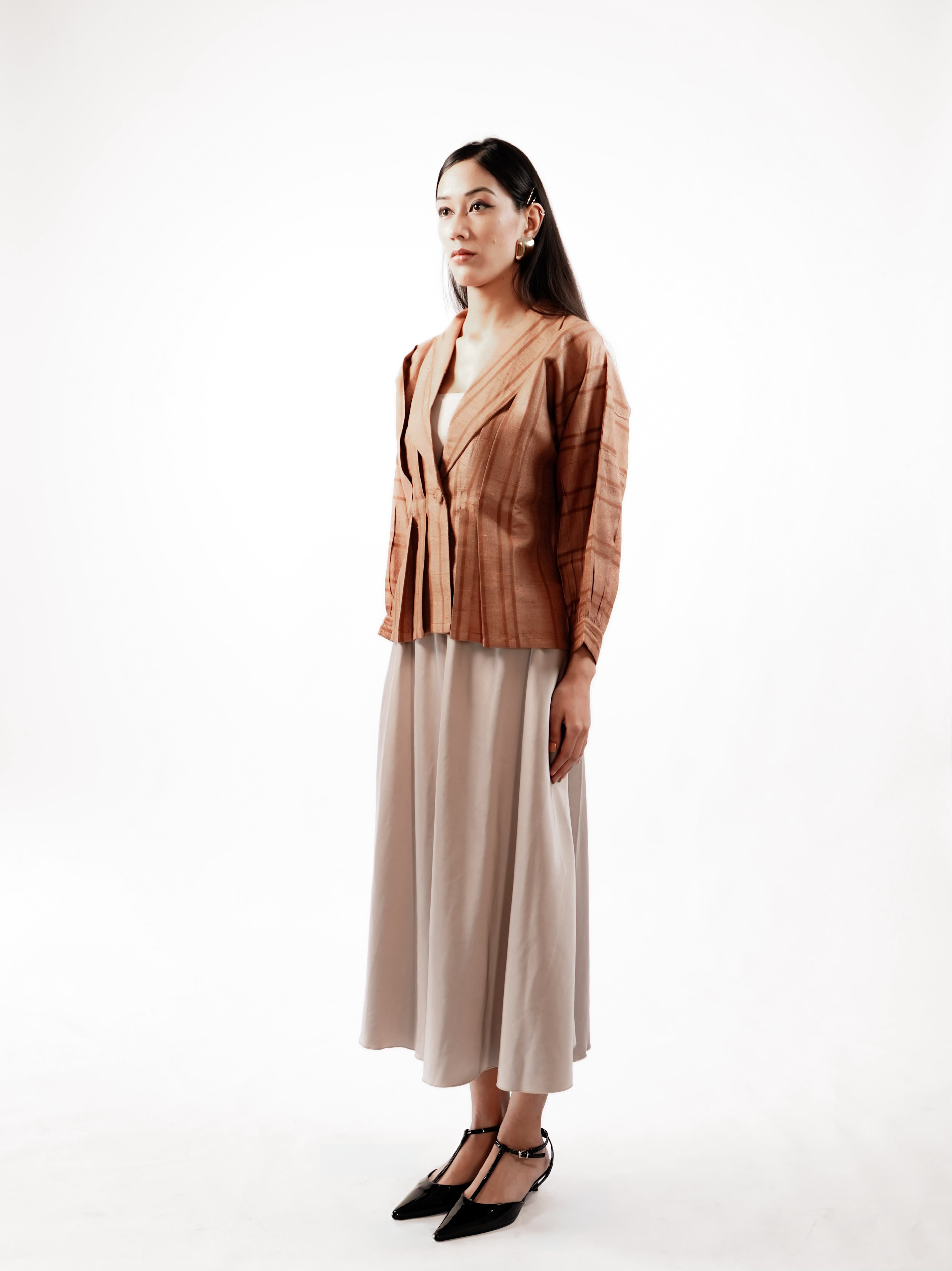 Rust Raw Silk Pleated Top