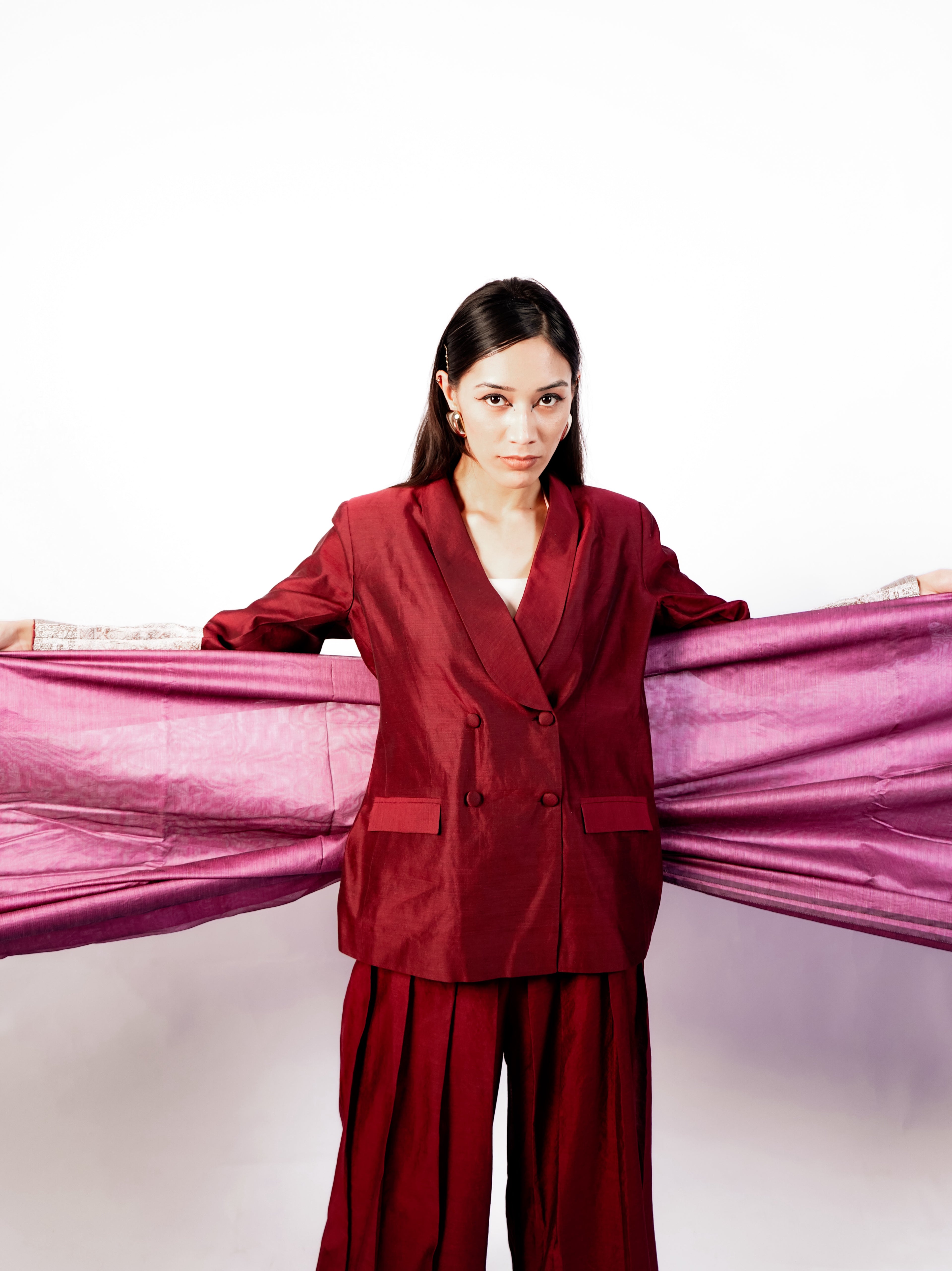 Tissue Silk  Coordinated  Set(Maroon)