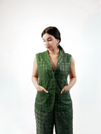 Olive Noil Silk  Coordinated Set