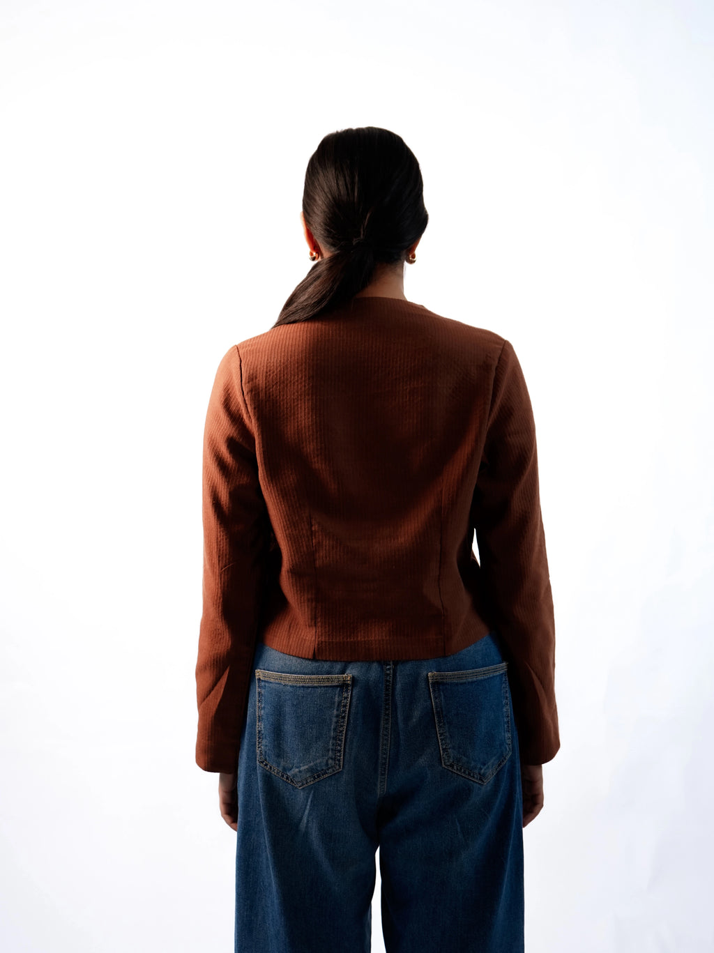 Ribbed Silk Cropped Blazer with patched  pockets