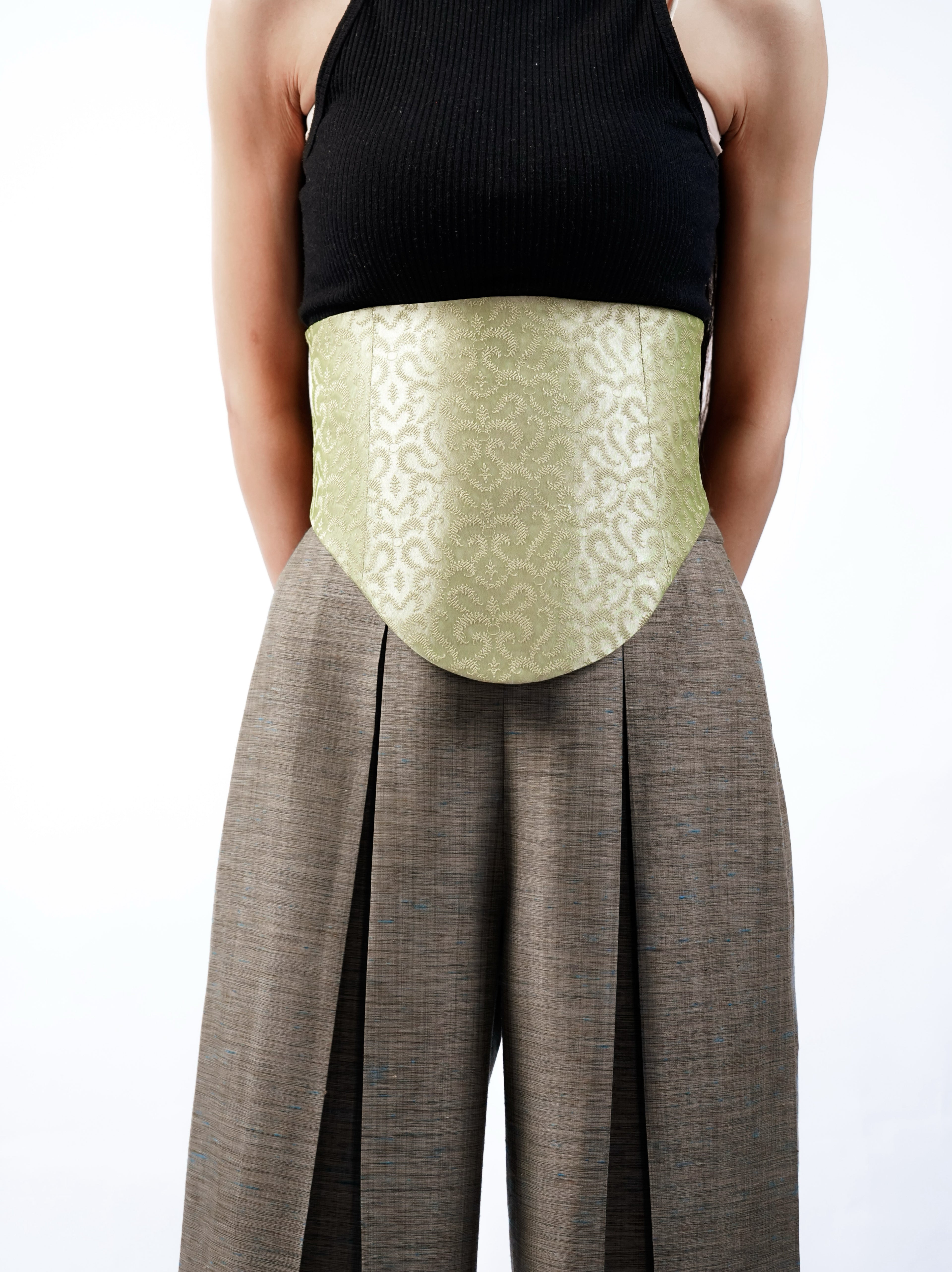 Banarasi Silk Corset Belt (Lime)