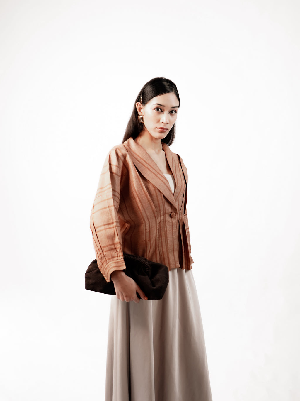 Rust Raw Silk Pleated Top