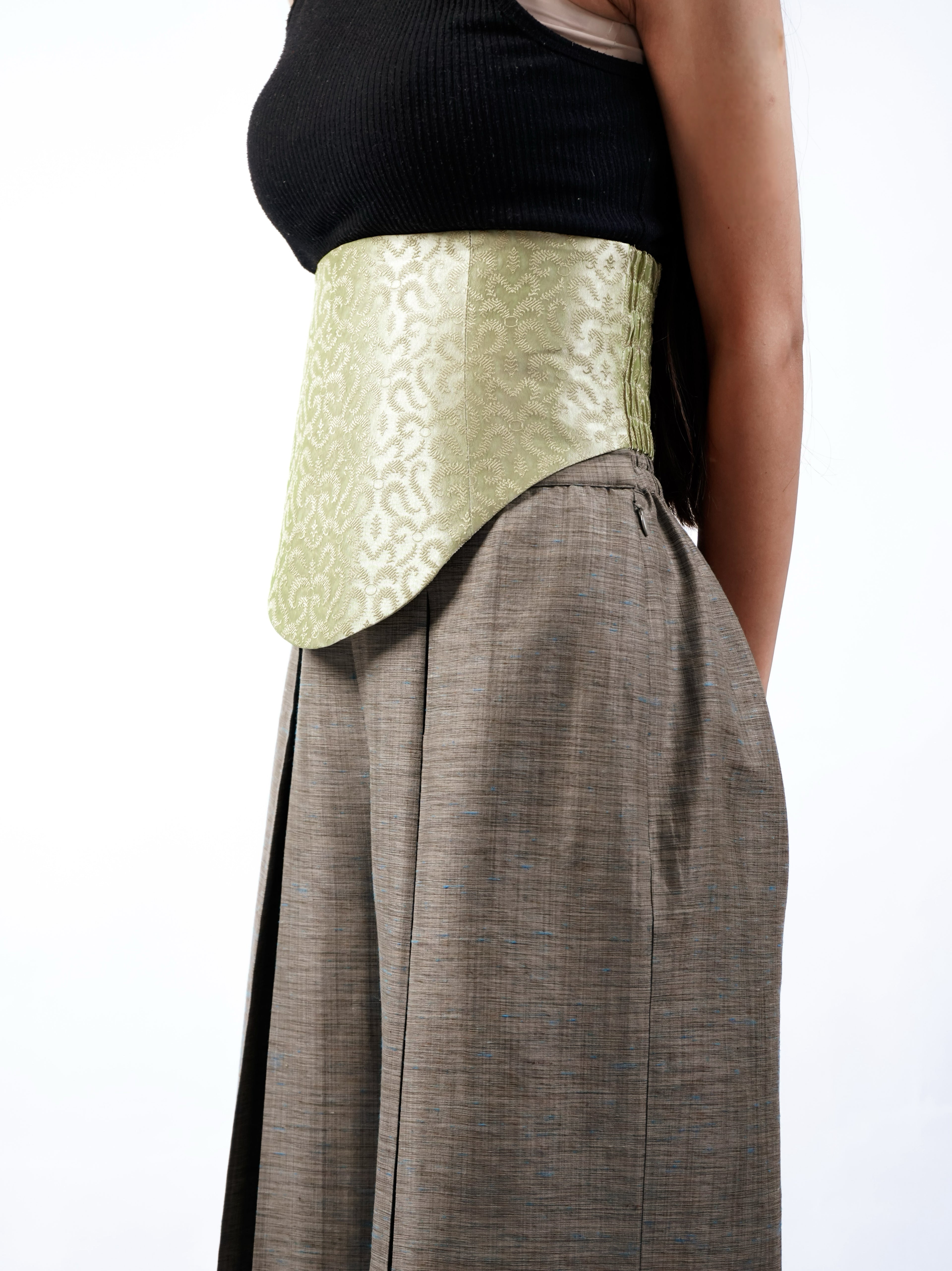 Banarasi Silk Corset Belt (Lime)