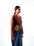 Ribbed Silk Cropped Blazer with patched  pockets