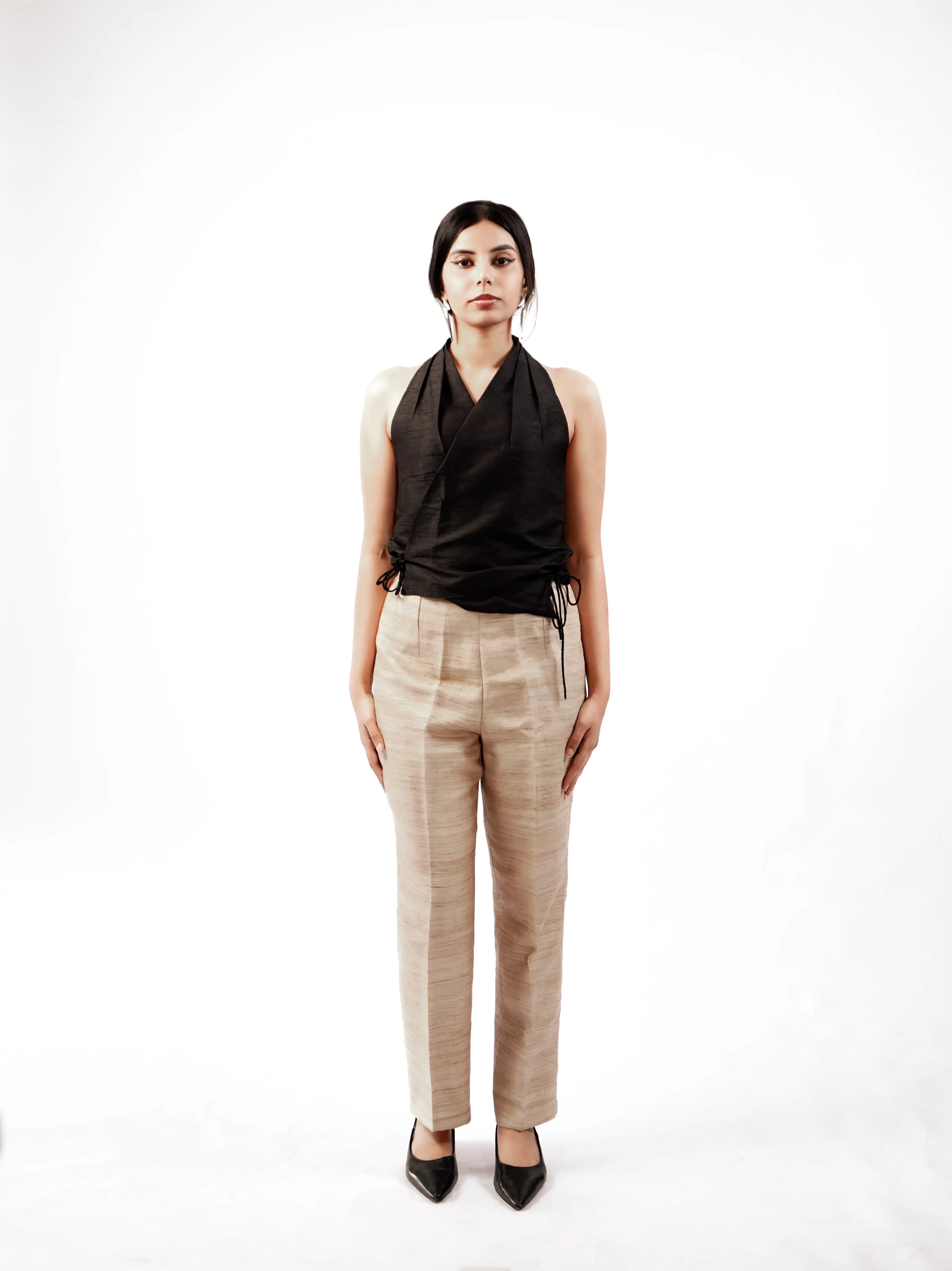 Raw Silk Wrap Halter Neck Top