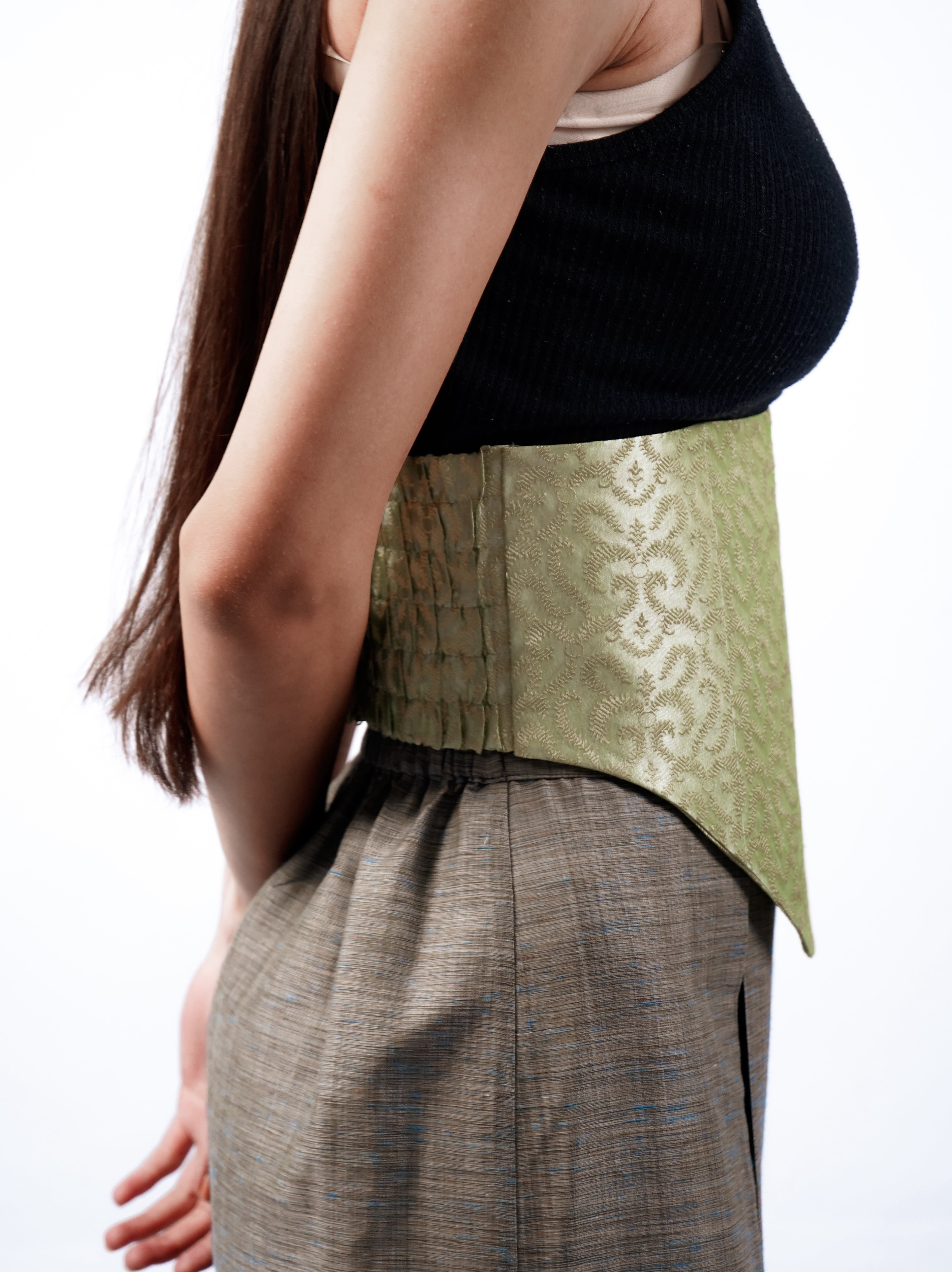 Banarasi Silk Corset Belt (Lime)