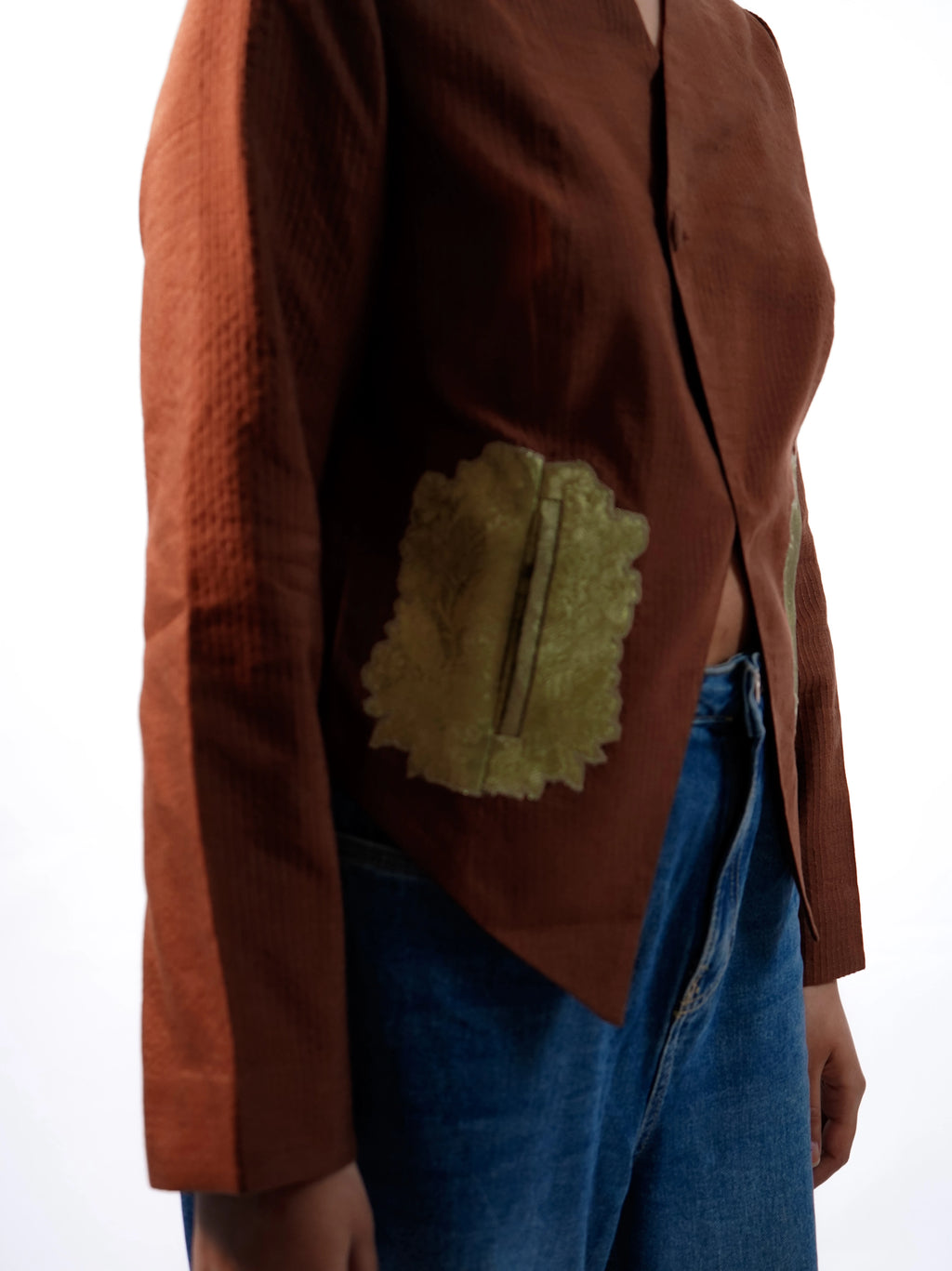 Ribbed Silk Cropped Blazer with patched  pockets
