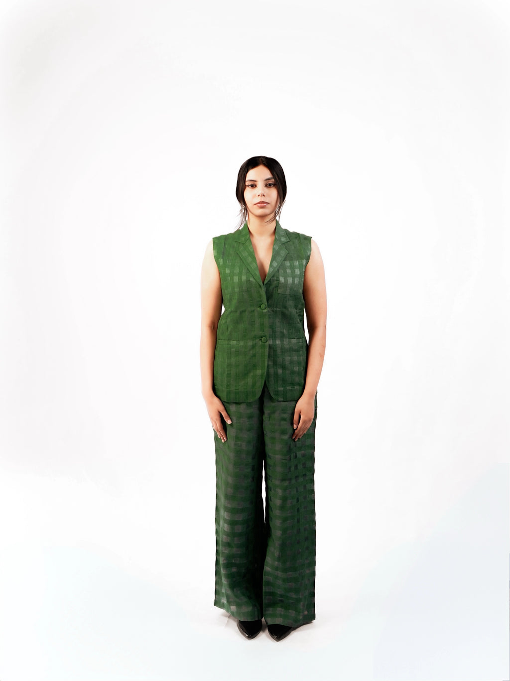Olive Noil Silk  Coordinated Set