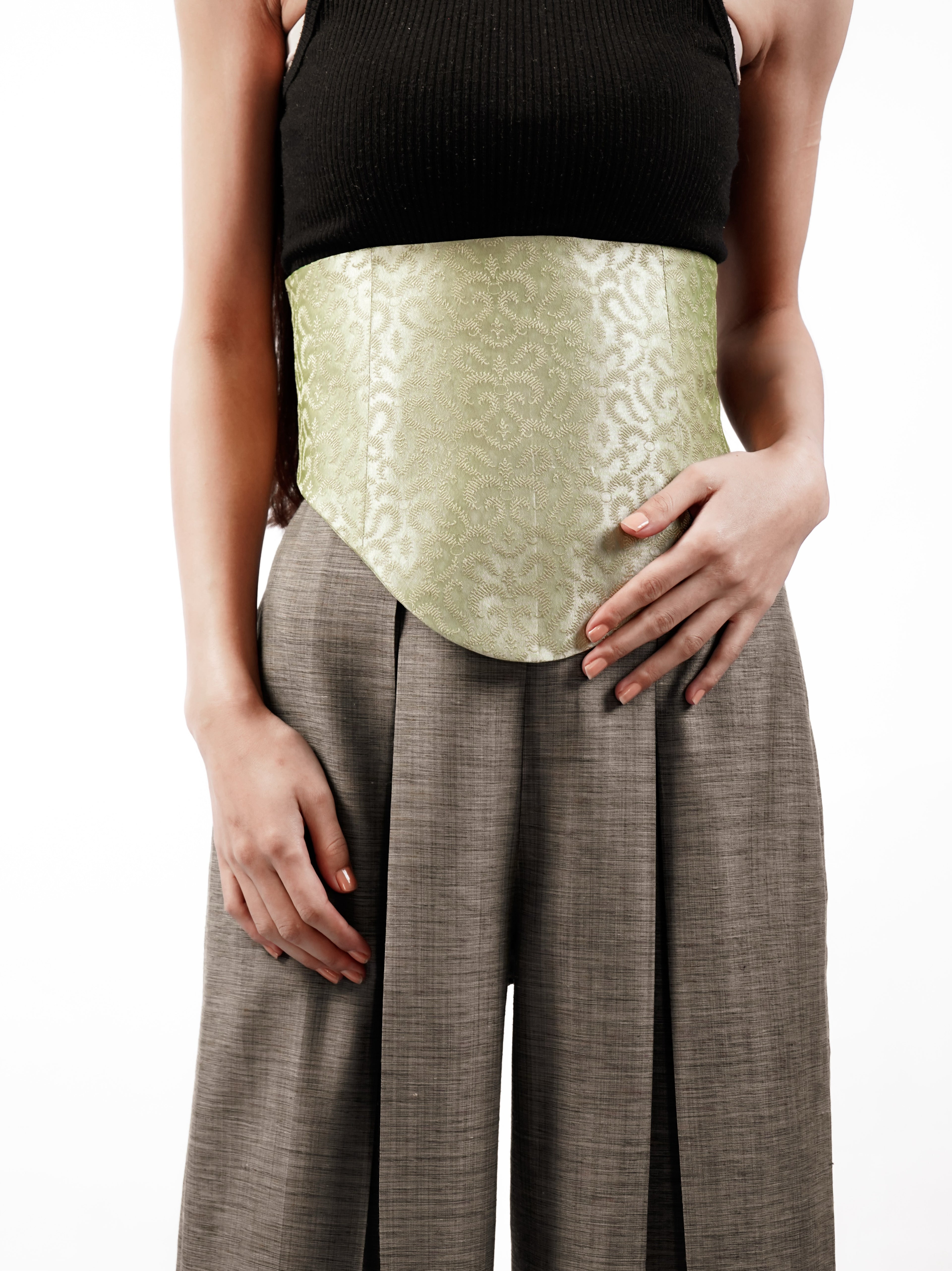 Banarasi Silk Corset Belt (Lime)