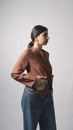 Ribbed Silk Cropped Blazer with patched  pockets