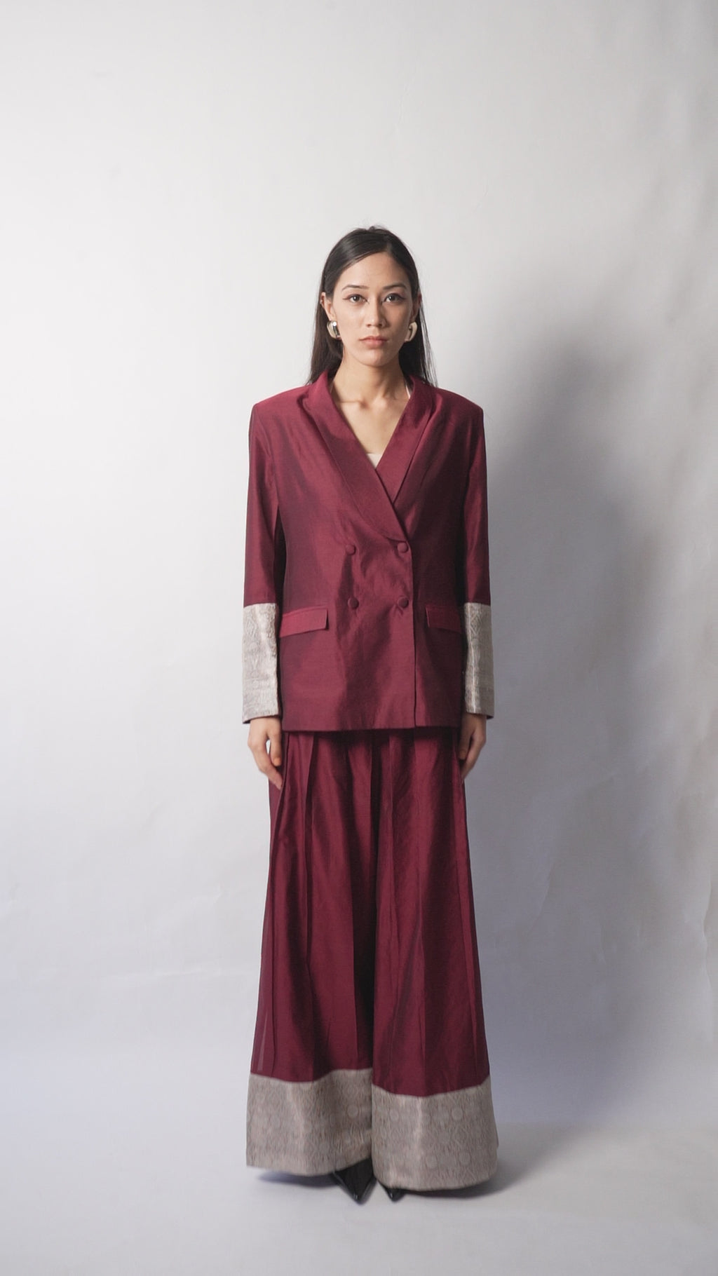 Tissue Silk  Coordinated  Set(Maroon)