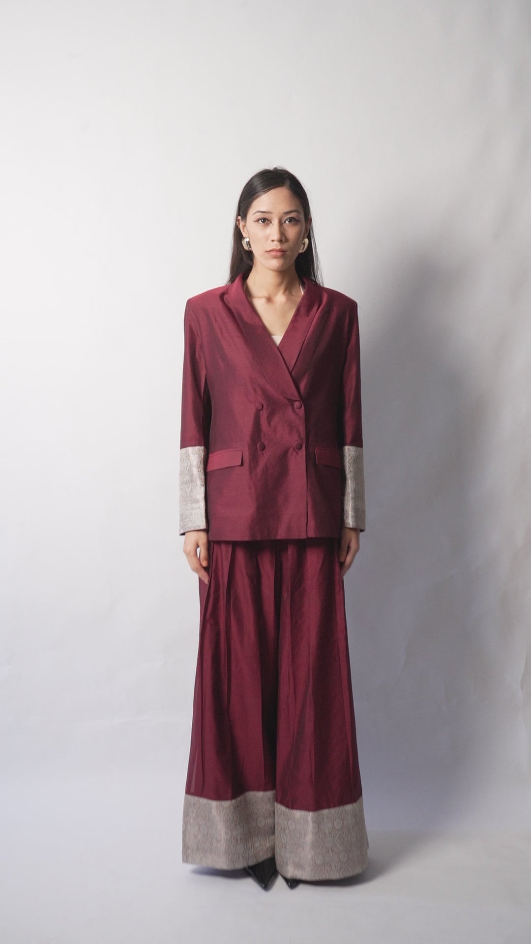 Tissue Silk  Coordinated  Set(Maroon)